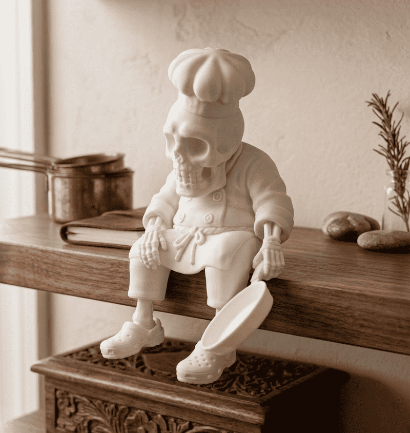 Scheletri Pensosi — Statuette Ironiche in Resina Bianca Opaca - Taraflo