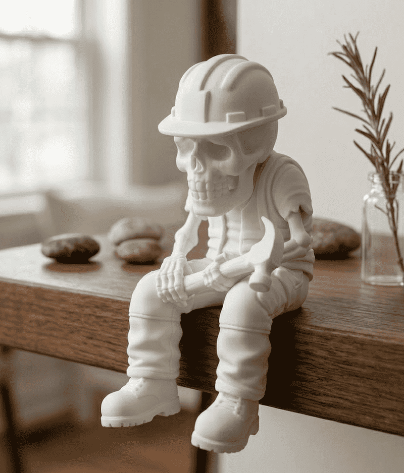Scheletri Pensosi — Statuette Ironiche in Resina Bianca Opaca - Taraflo