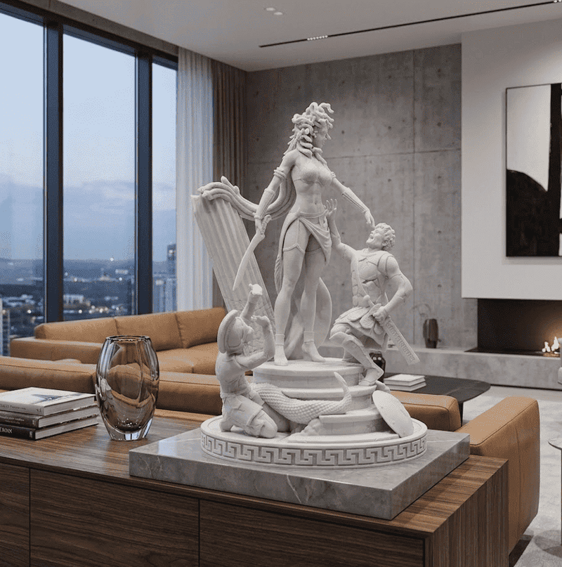 L'Ira di Medusa — Scultura Mitologica in Resina Effetto Gesso Opaco - Taraflo