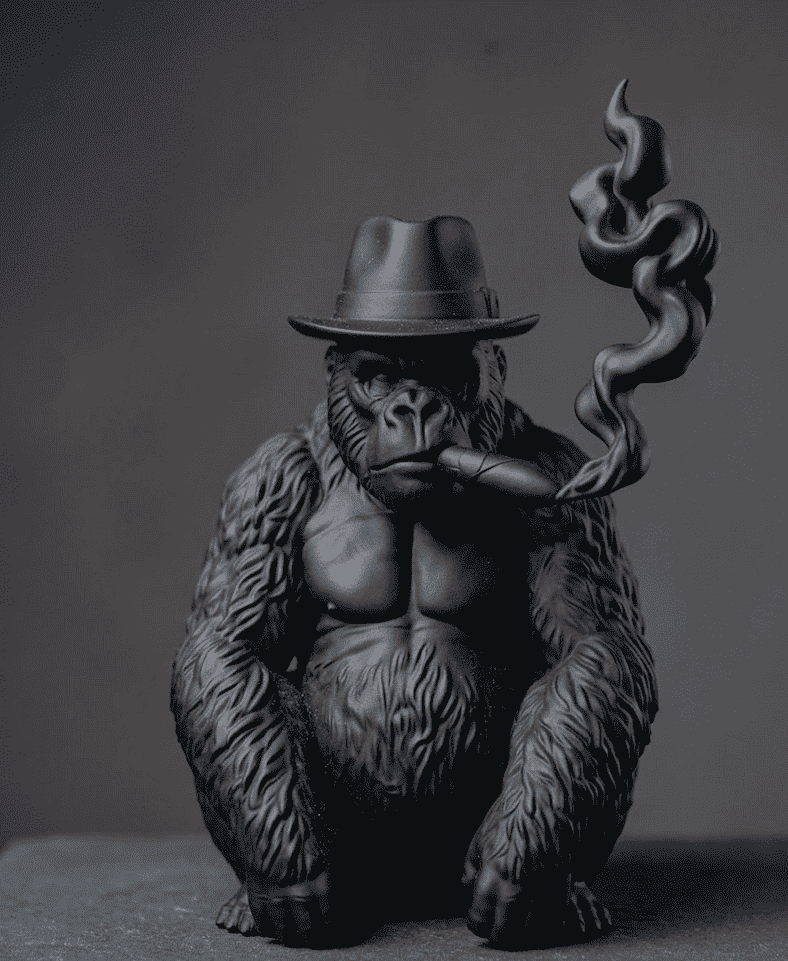 Gorilla «The Smoking Ape» — Scultura da Collezione in Resina Nera Opaca - Taraflo