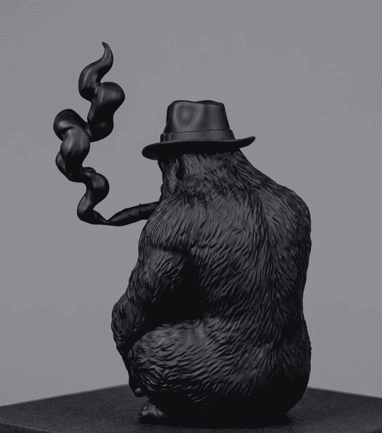 Gorilla «The Smoking Ape» — Scultura da Collezione in Resina Nera Opaca - Taraflo