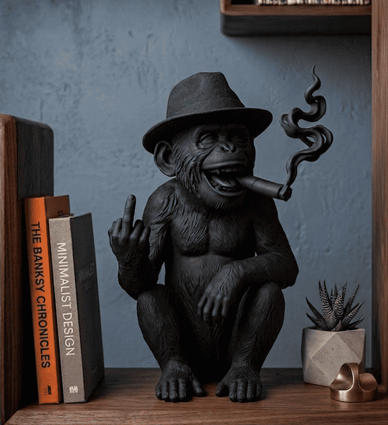 Scimmia «Rebel Icon» — Statuetta Decorativa in Resina Nera Opaca - Taraflo