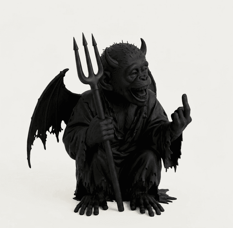 Demone Scimmia — Statua Dark Fantasy in Resina Nera Opaca - Taraflo