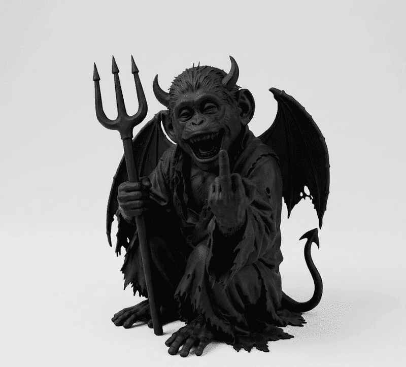 Demone Scimmia — Statua Dark Fantasy in Resina Nera Opaca - Taraflo