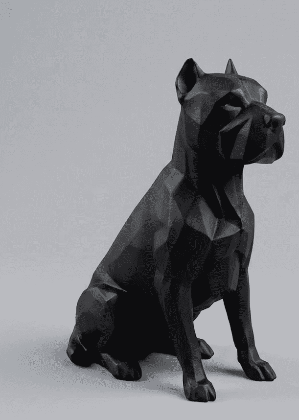 Pit Bull «Sentinel» — Scultura Low-Poly in Resina Nera Opaca - Taraflo