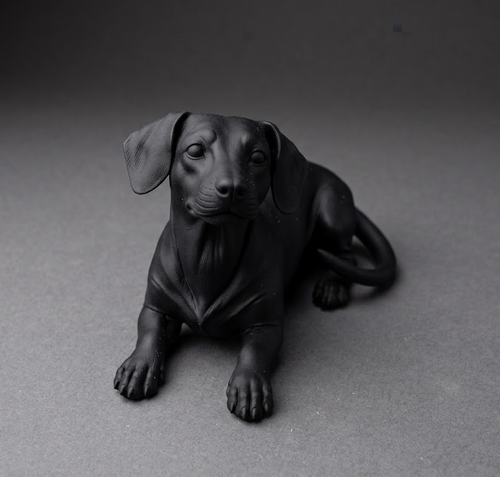 Cane - Statua Bassotto in Resina Nera Opaca: Scultura Artigianale di Design Moderno per Arredamento Interni ed Esterni – vista frontale | Taraflo
