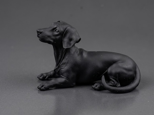 Cane - Statua Bassotto in Resina Nera Opaca: Scultura Artigianale di Design Moderno per Arredamento Interni ed Esterni – vista laterale | Taraflo