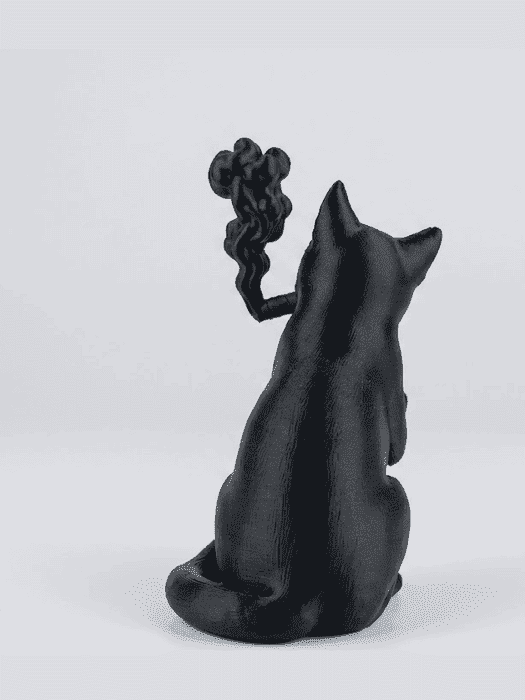 Gatto Nero «Ribelle» con Sigaro — Statuetta da Collezione in Resina Nera Opaca - Taraflo