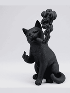 Gatto Nero «Ribelle» con Sigaro — Statuetta da Collezione in Resina Nera Opaca - Taraflo