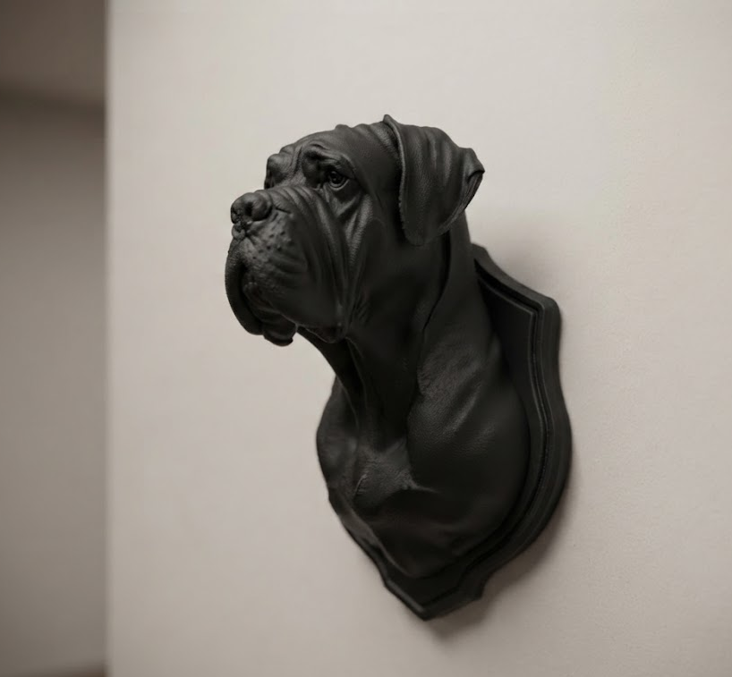 Testa di Cane Corso in Resina Nera da Parete – Scultura 3D Moderna, Decorazione Murale di Lusso, Trophy Wall Art, Design Elegante 25 cm Taraflo