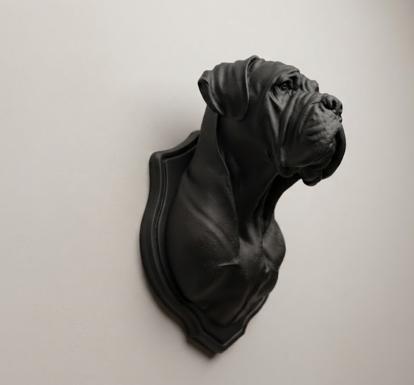 Testa di Cane Corso in Resina Nera da Parete – Scultura 3D Moderna, Decorazione Murale di Lusso, Trophy Wall Art, Design Elegante 25 cm Taraflo