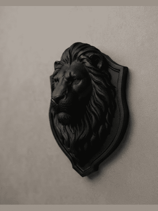 Leone Araldico "Rex" — Scultura da Parete in Resina Nera Opaca - Taraflo