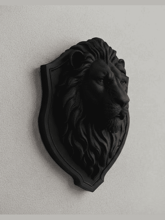 Leone Araldico "Rex" — Scultura da Parete in Resina Nera Opaca - Taraflo