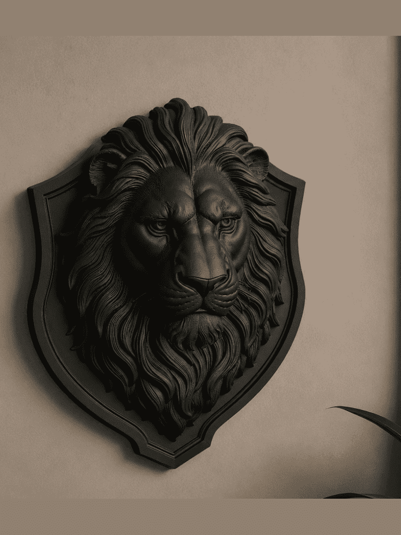 Leone Araldico "Rex" — Scultura da Parete in Resina Nera Opaca - Taraflo