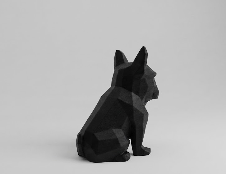 ONYX FRENCHIE – Bulldog Francese Low Poly in Resina Nera Opaca – vista laterale | Taraflo