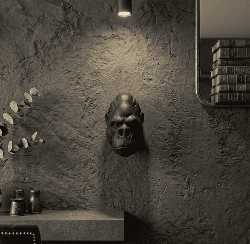 Testa di Gorilla «Primal Elegance» — Scultura da Parete in Resina Nera Opaca (25 cm) - Taraflo