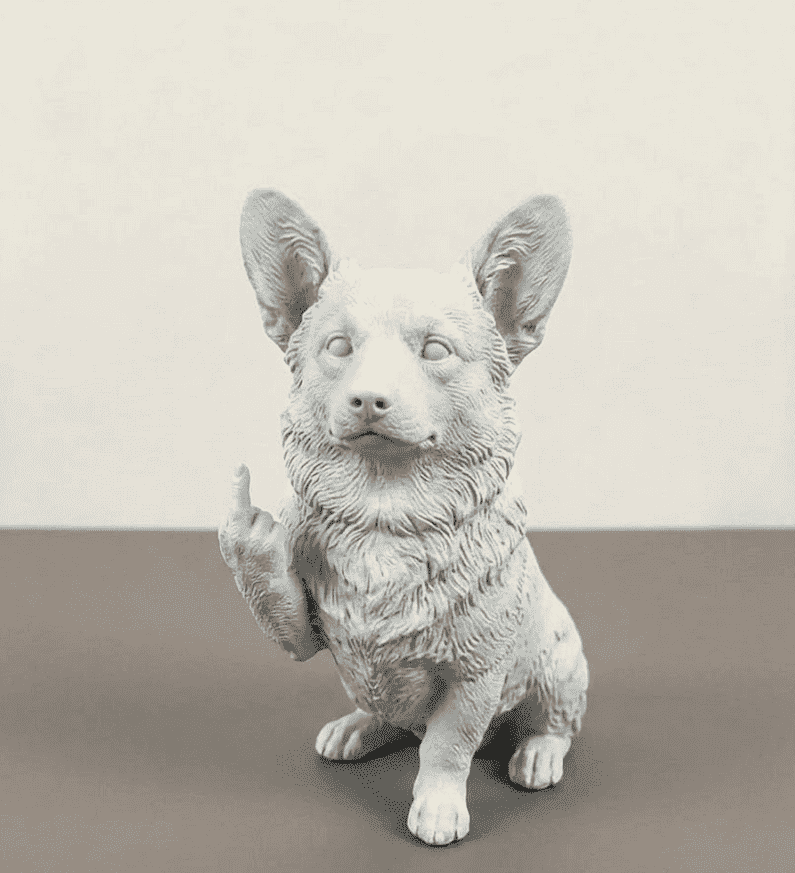 Welsh Corgi — Statuetta Cane «Educato… ma non troppo» in Resina - Taraflo