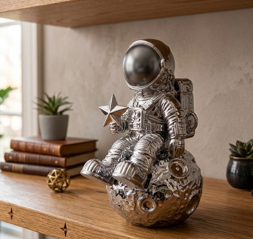 Astronauta sulla Luna — Statuetta da Scrivania in ResinaUn piccolo esploratore che si gode il silenzio, seduto sulla Luna.
Un astronauta in posa rilassata sul suolo lunare porta un tocco di poesia spaziale e design contemTarafloTaraflostatuetta da Scrivania