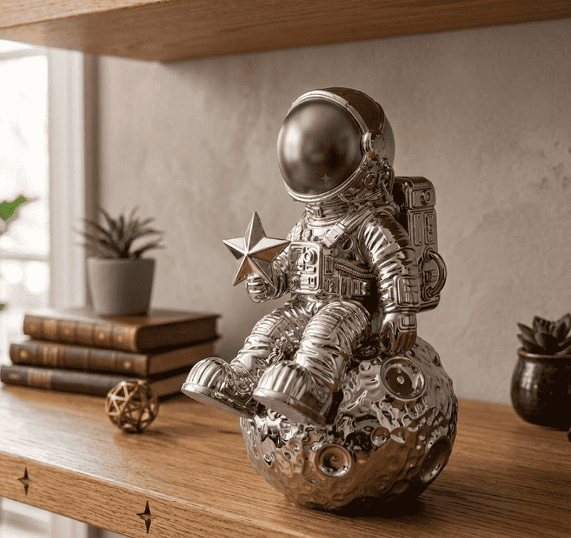 Astronauta sulla Luna — Statuetta da Scrivania in Resina - Taraflo