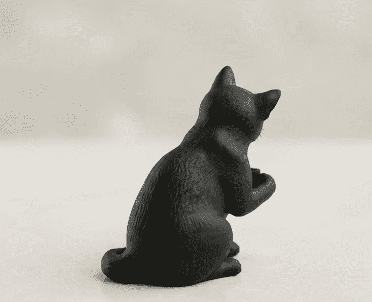 Gatto Nero con Tazzina — Statuetta da Collezione in Resina Nera Opaca - Taraflo