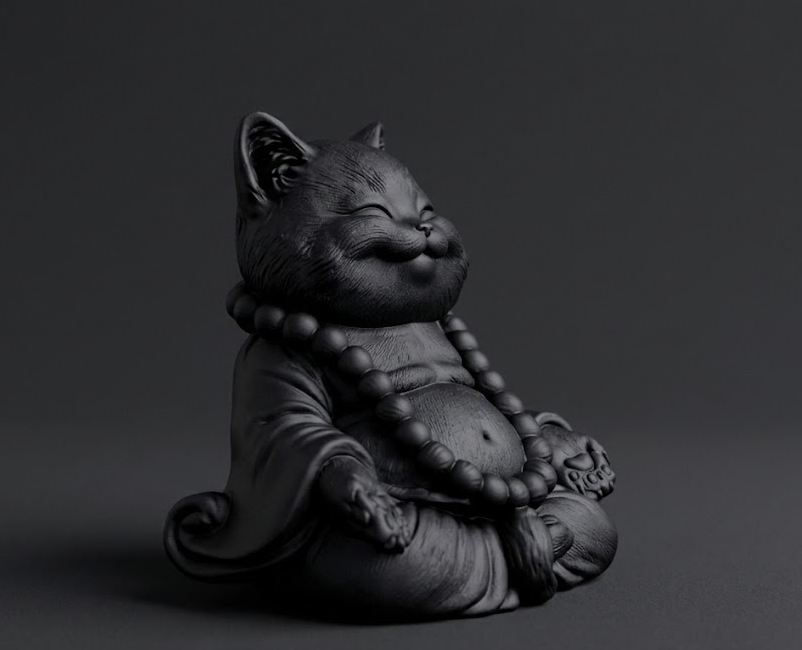 Statuetta Gatto Zen Meditazione in Resina Opaca Bianca o Nera – Idea Regalo per Amanti dei Gatti e Meditazione