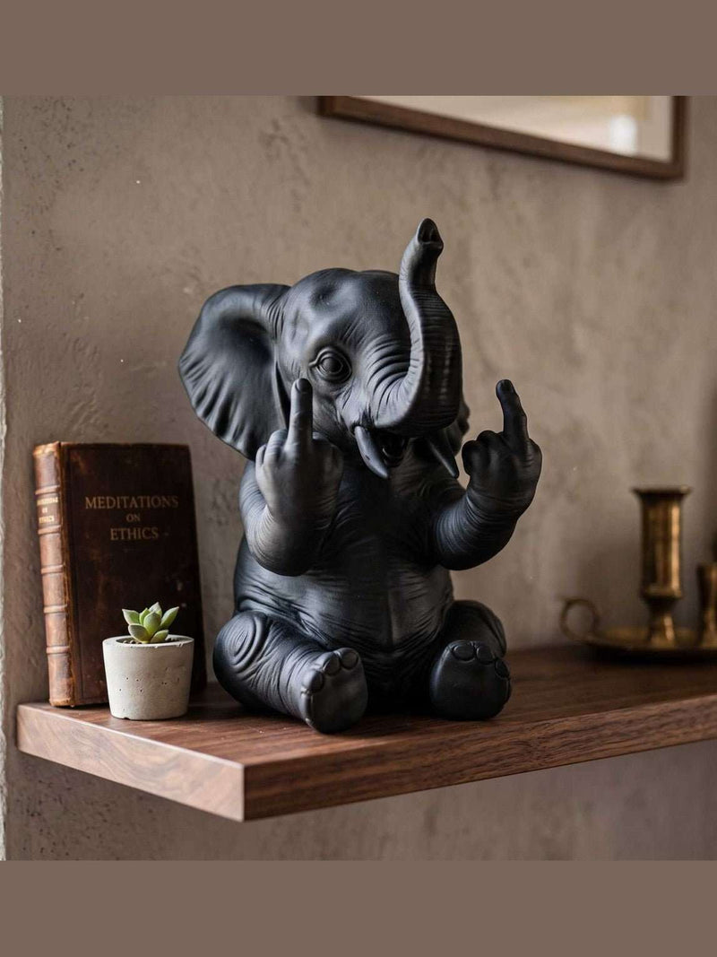Elefante con Personalità — Statuetta Decorativa in Resina Nera - Taraflo