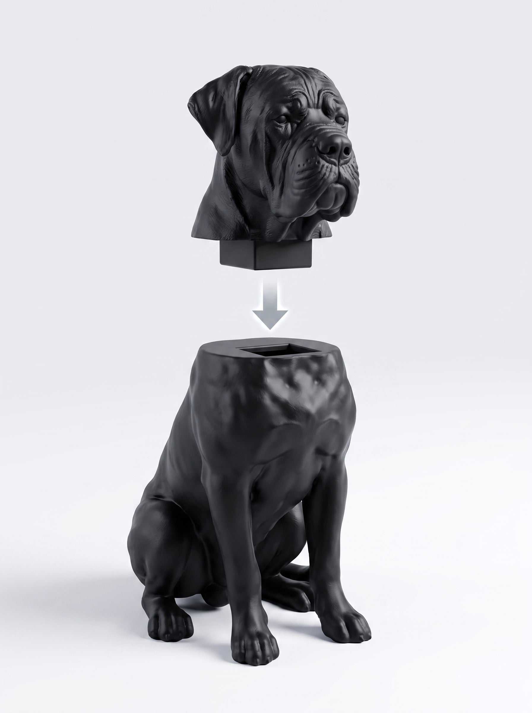 Contenitore Statua Cane Corso Nero, Barattolo Design Moderno con CoperAggiungi un tocco di eleganza misteriosa e funzionalità al tuo spazio con questo esclusivo contenitore ispirato alla potenza del Cane Corso. Perfetto come portaoggetTarafloTarafloUrna per animali - Contenitore Statua Cane Corso
