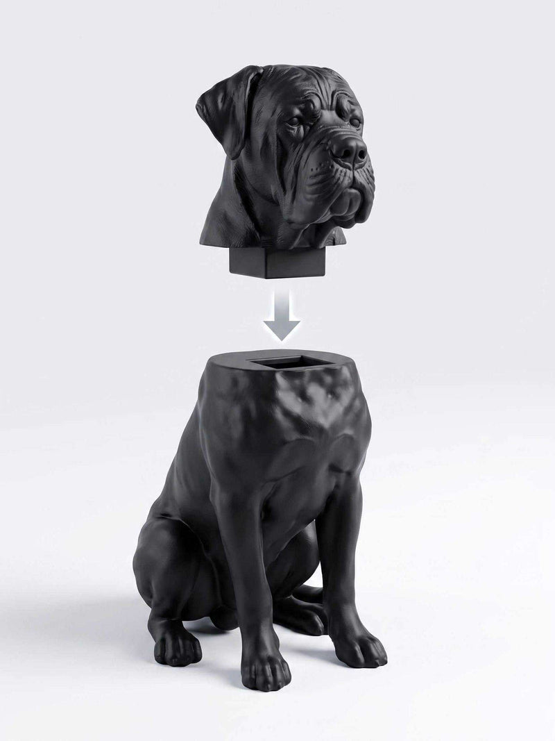 Contenitore Statua Cane Corso Nero, Barattolo Design Moderno con Coperchio a Incastro Quadrato, Scultura Minimalista Mastino, Arredo Casa - Taraflo