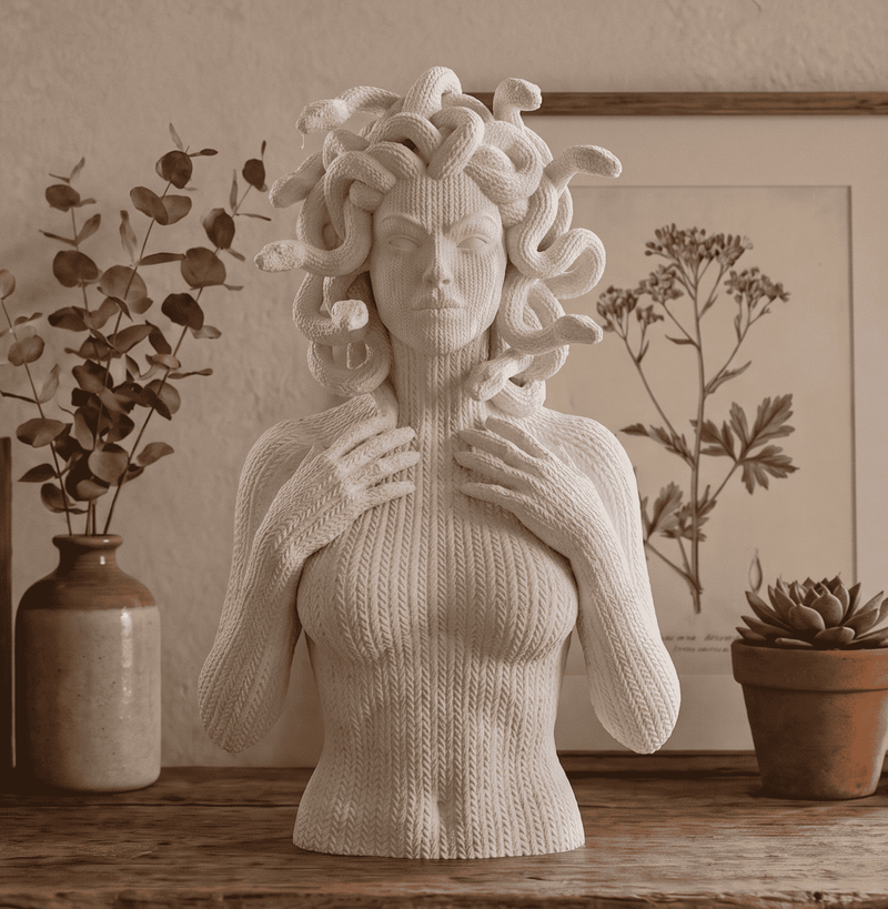 Medusa — Busto in Resina Bianca Opaca (Effetto Maglia) - Taraflo