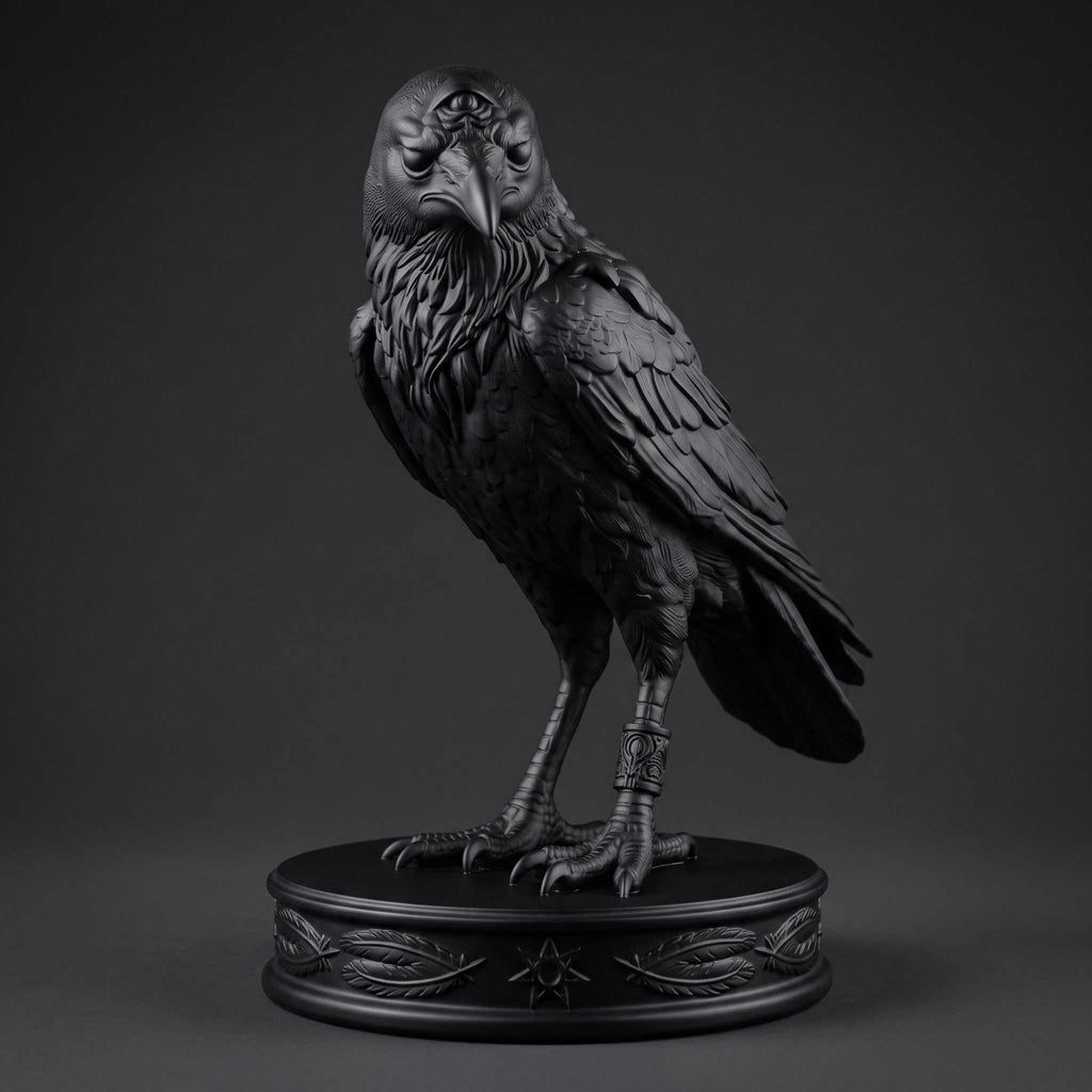 Statuetta di Corvo Nero con Tre Occhi, Elegante Scultura Gotica per Arredamento Casa