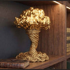 Scultura Dorata Decorativa, Tempesta Astratta in Resina Oro