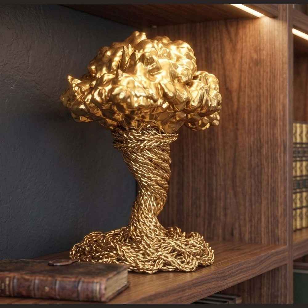 Scultura Dorata Decorativa, Tempesta Astratta in Resina Oro