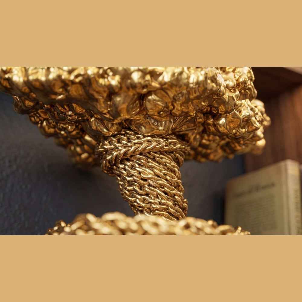 Scultura Dorata Decorativa, Tempesta Astratta in Resina Oro