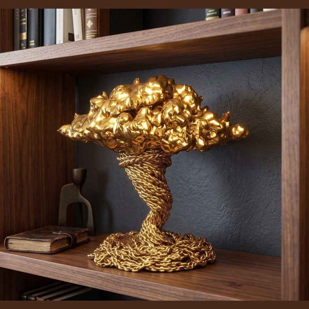 Scultura Dorata Decorativa, Tempesta Astratta in Resina Oro