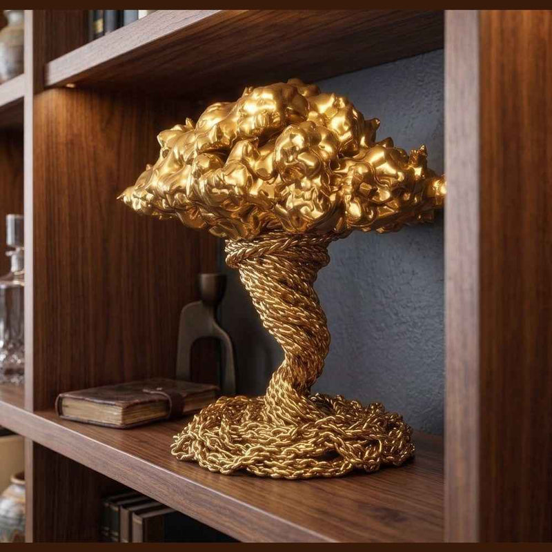 Scultura Dorata Decorativa, Tempesta Astratta in Resina Oro