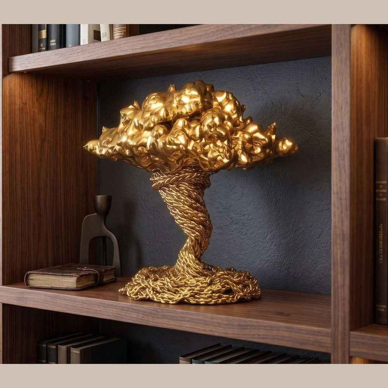 Scultura Dorata Decorativa, Tempesta Astratta in Resina Oro