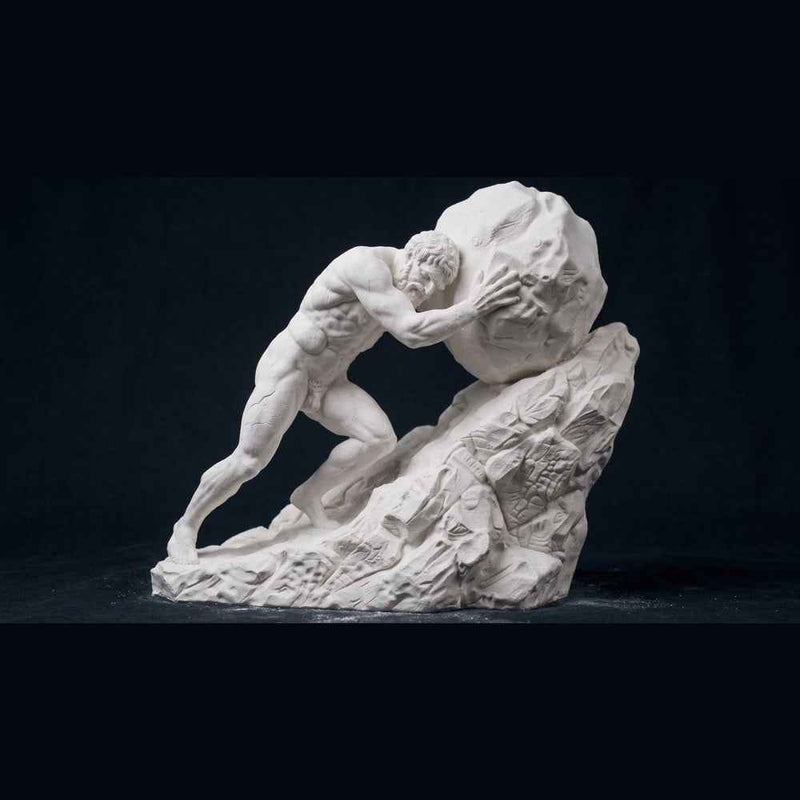 Scultura Minimalista di Sisifo con Roccia - Effetto Gesso Bianco