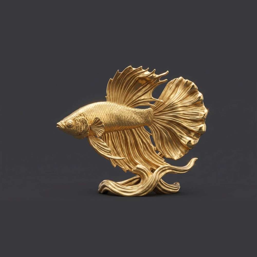 Escultura Dorada de Pez Betta | Estatuilla Decorativa de Lujo