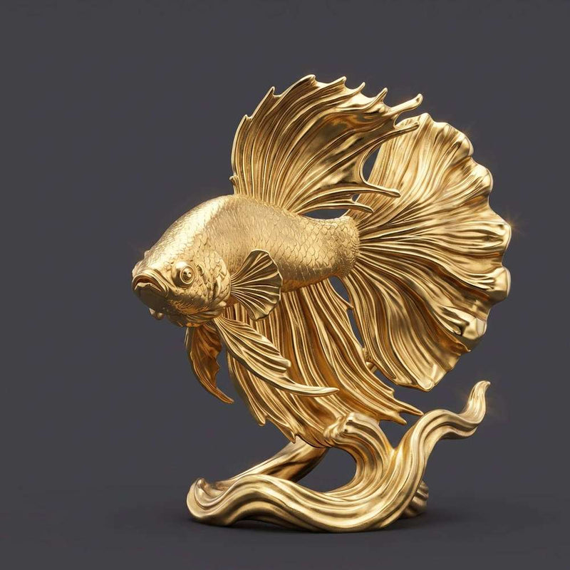 Statuetta dorata del Pesce Combattente dorato per arredo di lusso e Feng Shui