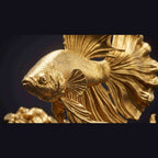 Scultura Pesce Combattente Dorato | Statuetta d'Arredo di Lusso