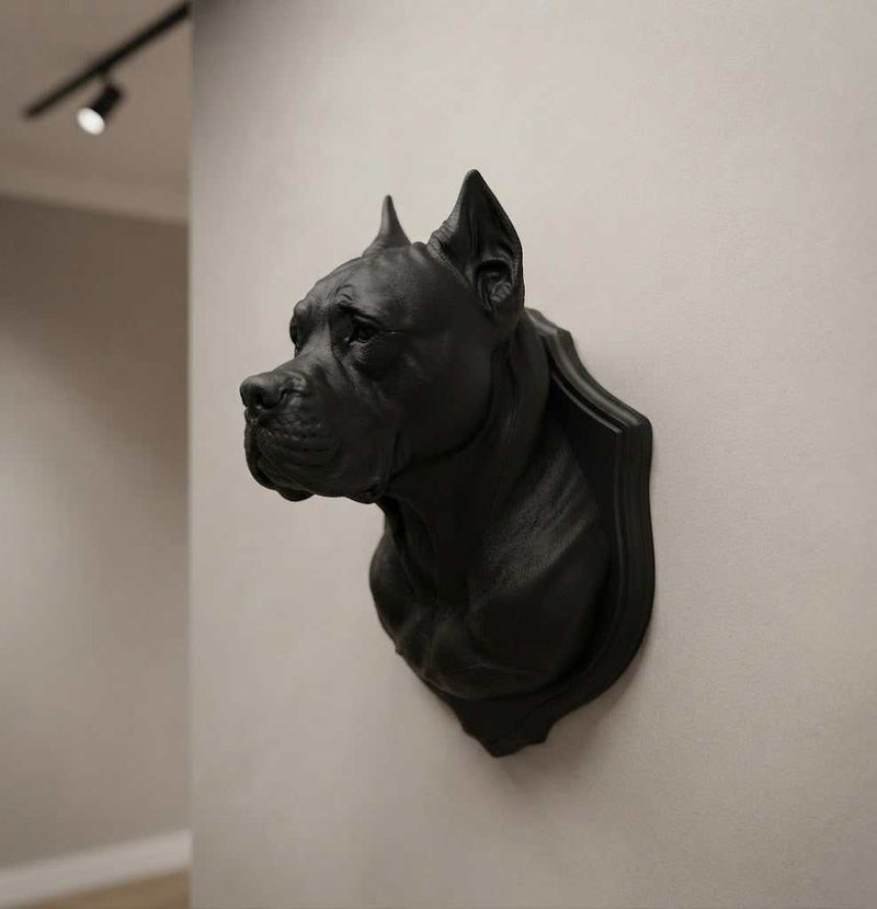 Busto Cane Corso / Pitbull — Scultura da Parete in Resina Nera Opaca - Taraflo