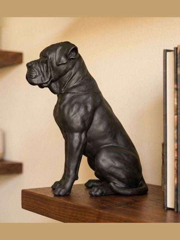 Contenitore Statua Cane Corso Nero, Barattolo Design Moderno con Coperchio a Incastro Quadrato, Scultura Minimalista Mastino, Arredo Casa - Taraflo