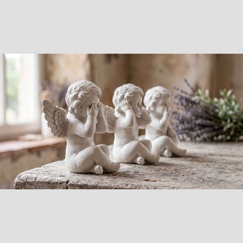 Set 3 Angioletti "Non Vedo, Non Sento, Non Parlo" – Statuette in Resina Vintage per Casa e Giardino