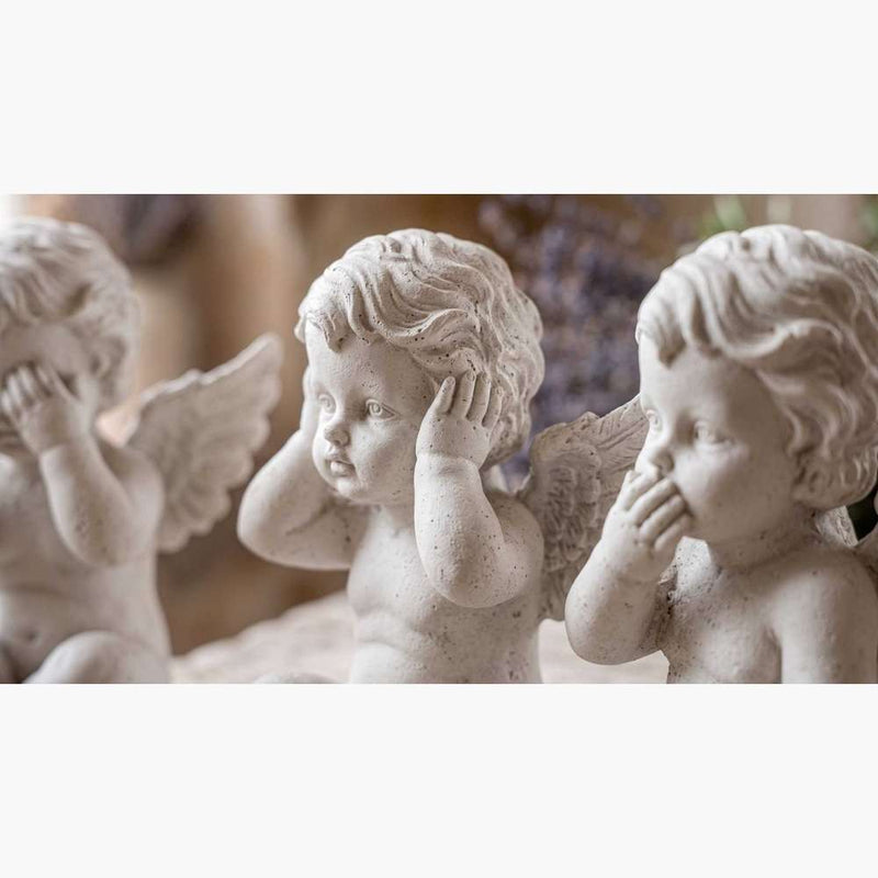 Set 3 angioletti decorativi non vedo non sento non parlo in resina per casa e giardino stile shabby chic