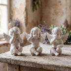 Set 3 Angioletti "Non Vedo, Non Sento, Non Parlo" – Statuette in Resina Vintage per Casa e Giardino