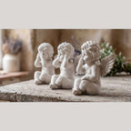 Set 3 Angioletti "Non Vedo, Non Sento, Non Parlo" – Statuette in Resina Vintage per Casa e Giardino