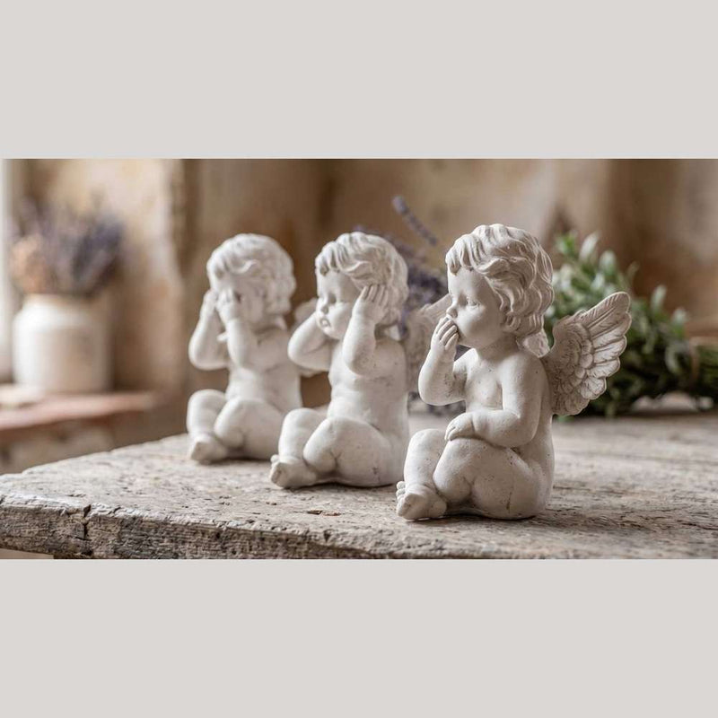 Set 3 Angioletti "Non Vedo, Non Sento, Non Parlo" – Statuette in Resina Vintage per Casa e Giardino