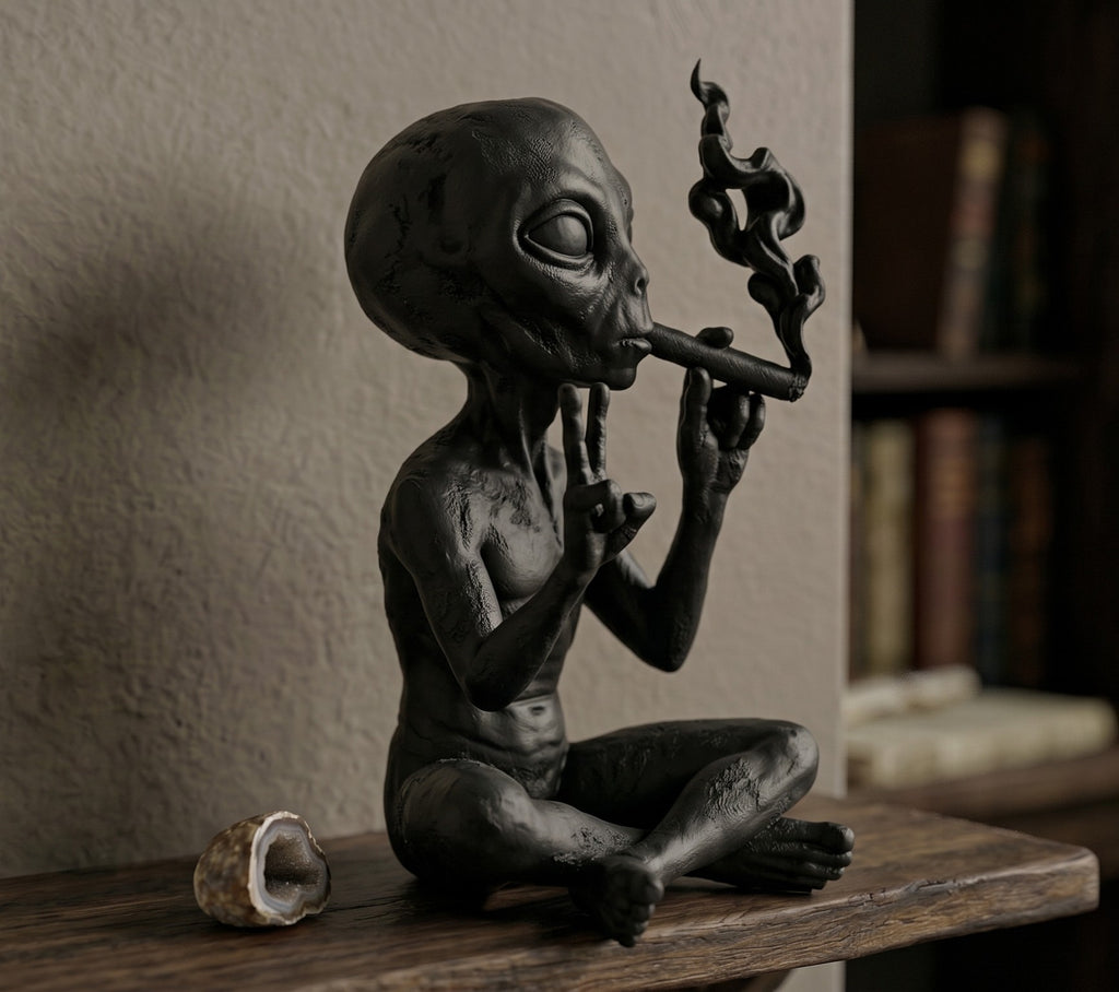 Alien noir fumant-Sculpture de bureau inspirée de la culture pop moderne