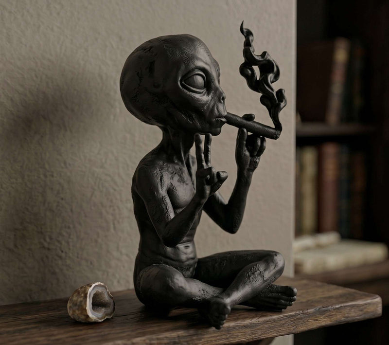 Alieno Nero che Fuma - Scultura Moderna Pop Culture da Scrivania