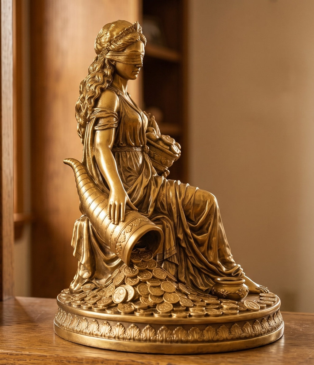 Statue du sort d'abondance, déesse de la fortune en résine effet or